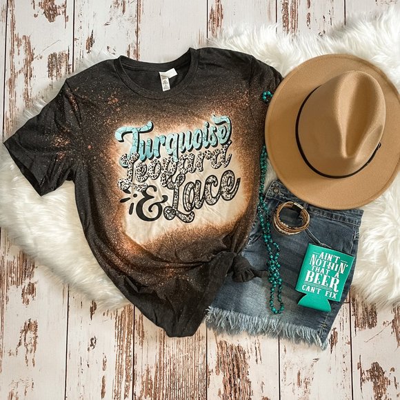 ladies graphic tee | Turquoise Leopard and Lace - Picture 1 of 2